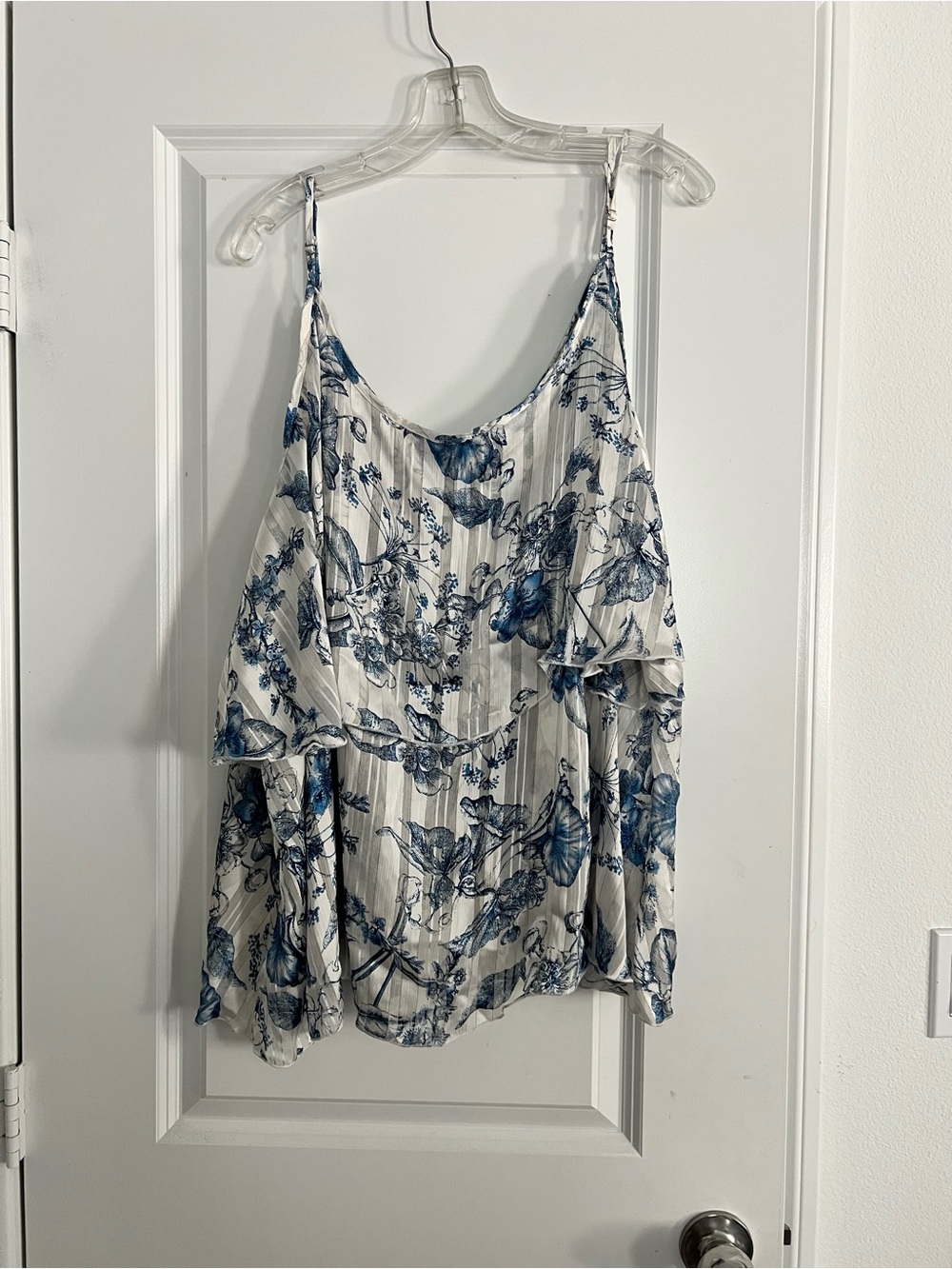 NWOT Blue Floral Metallic Striped Cami Tank Top